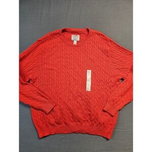 St Johns Bay Mens XXL Orange Cable Knit Crewneck Sweater Super Soft Cotton Blend